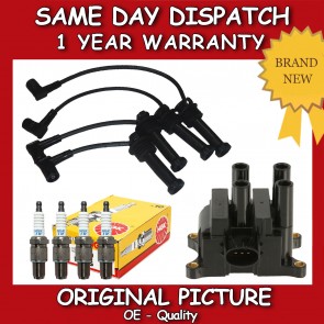 FORD FIESTA IV 1.6 IGNITION COIL + NGK SPARK PLUGS + SILICONE LEADS 2000>02
